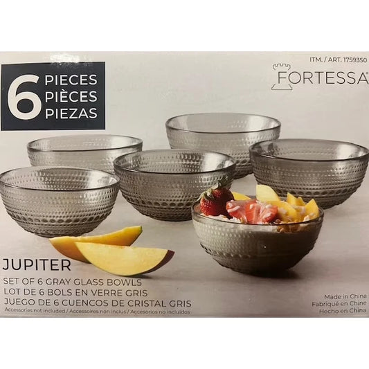 Fortessa Jupiter Gray Glass Bowls β Set of 6