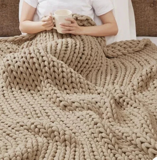 Madison Park Chunky Knit Throw Tan 50x60