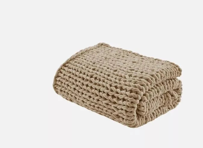 Madison Park Chunky Knit Throw Tan 50x60