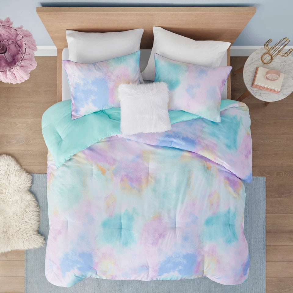 Cassiopeia Aqua Tie-Dye Comforter Set – Queen/Full