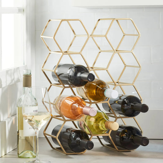 11-Bottle Wine Rack – Gold, Space-Saving Design