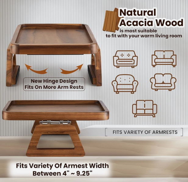 Smartdesign Wooden Sofa Arm Tray & Organizer