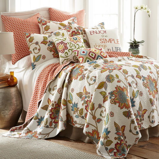 Levtex Clementine 3-Piece King Quilt Set – Boho Floral Cotton Bedding
