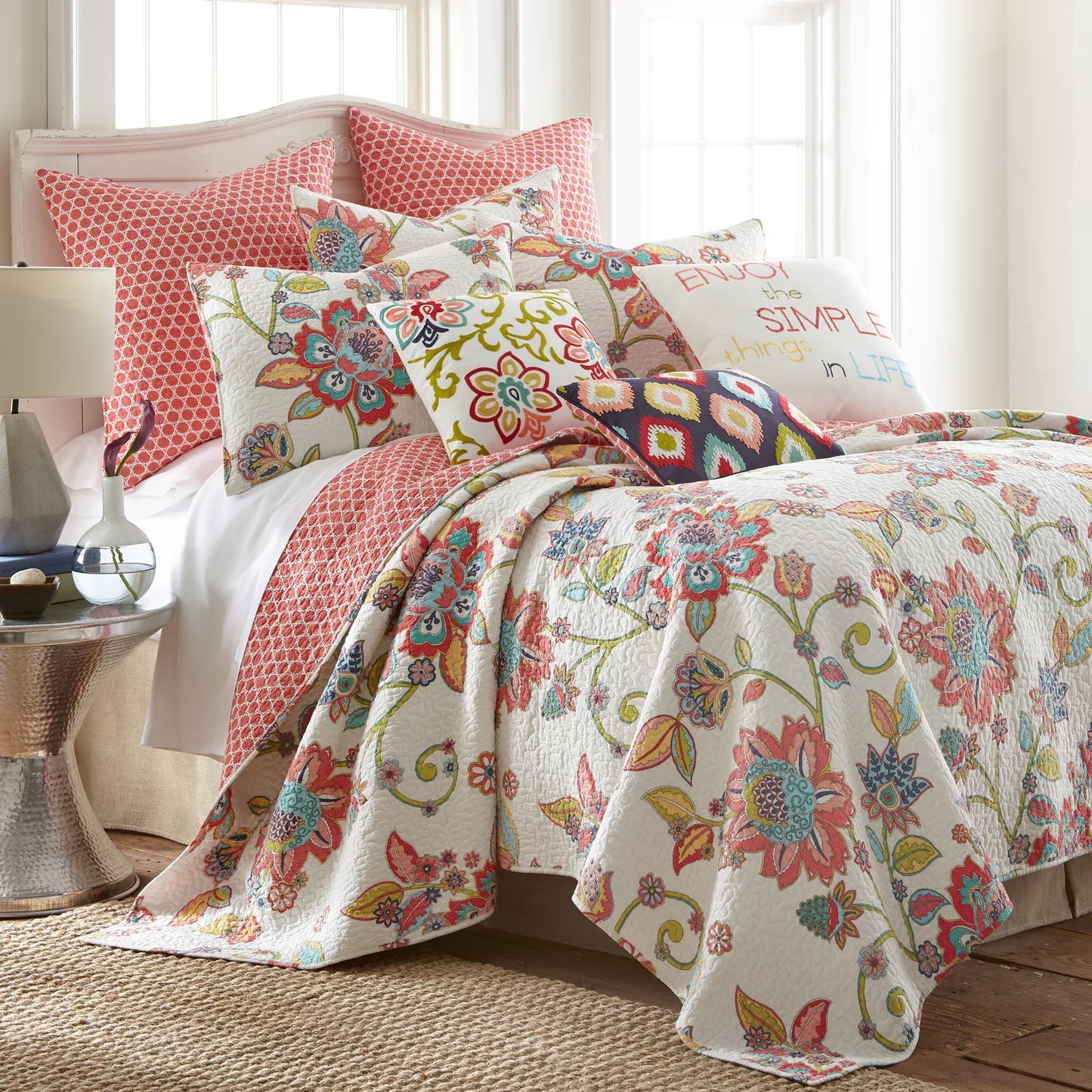 Levtex Clementine 3-Piece King Quilt Set – Boho Floral Cotton Bedding