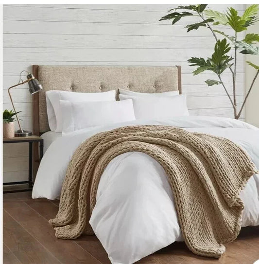 Madison Park Chunky Knit Throw Tan 50x60