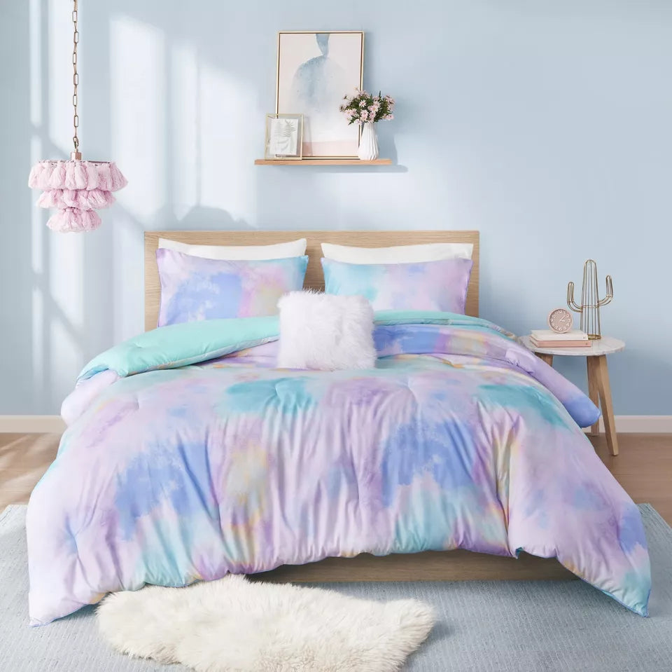 Cassiopeia Aqua Tie-Dye Comforter Set – Queen/Full