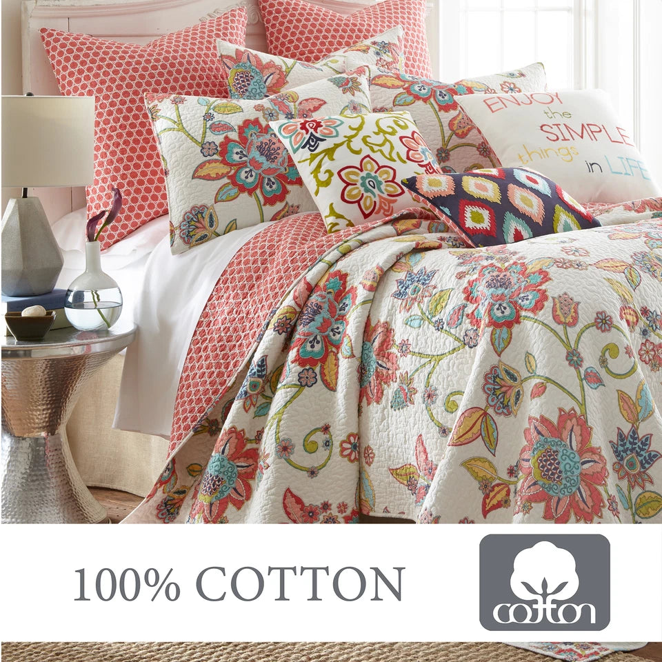 Levtex Clementine 3-Piece King Quilt Set – Boho Floral Cotton Bedding