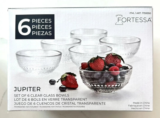 Fortessa Jupiter Clear Glass Bowls – Set of 6 (13.5 oz)